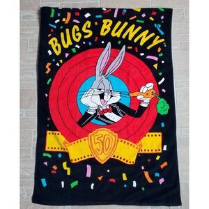 Vintage 1989 Bugs Bunny 50th Anniversary Beach Towel Franco Looney Tunes 29x57